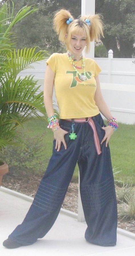 90's Baggy Jnco Jeans Candy Raver 90s, Raver Fashion, Candy Raver, 90s Rave Fashion, Baggy Jeans 90s, Candy Bracelets, Rave Pants, Raver Girl, Rave Girls