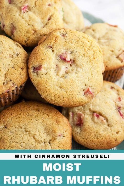 Gluten Free Rhubarb Muffins In Blue Bowl Rhubarb Muffins Gluten Free, Low Carb Rhubarb Muffins, Gluten Free Rhubarb Recipes, Almond Flour Rhubarb Muffins, Rhubarb Muffins With Sour Cream, Rhubarb Oatmeal Muffins, Sourdough Rubarbe Muffins, Rhubarb Ideas, Gluten Free Rhubarb