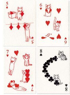 5♦ 6♥ 7♥ 8♣ More of these adorable Japanese kitty playing cards... Pretty Playing Cards, Cute Playing Cards, Cards With Cats, Art Mignon, Playing Cards Design, 카드 디자인, Art Carte, Art Et Illustration, Cat Cards