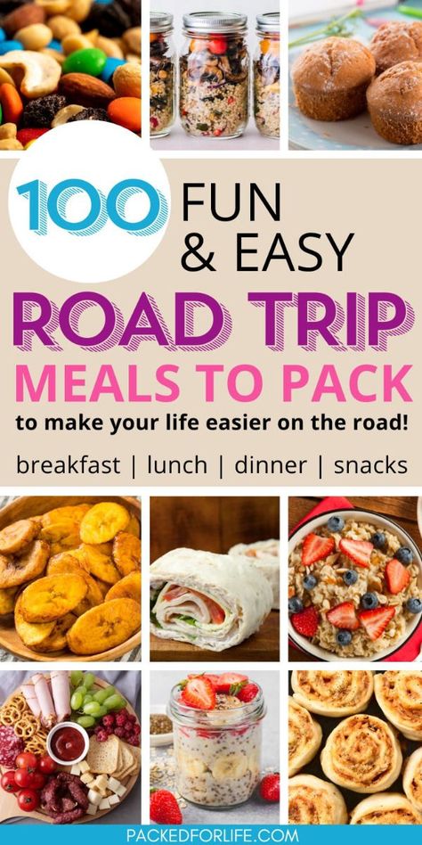 Family Meals On The Go, Road Trip Food Recipes, Picnic Lunch Ideas Families Road Trips, Food For Road Trips With Kids, Cheap Road Trip Snacks, Road Trip Lunch Ideas Families, Road Trip Meal Ideas, Car Meals Road Trips, Roadtrip Food Healthy