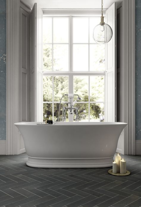 Bath Under Window, All White Bathroom, Double Ended Bath, Traditional Baths, Arts And Crafts House, Hudson Reed, Standing Bath, Freestanding Bath, Dream Bathrooms