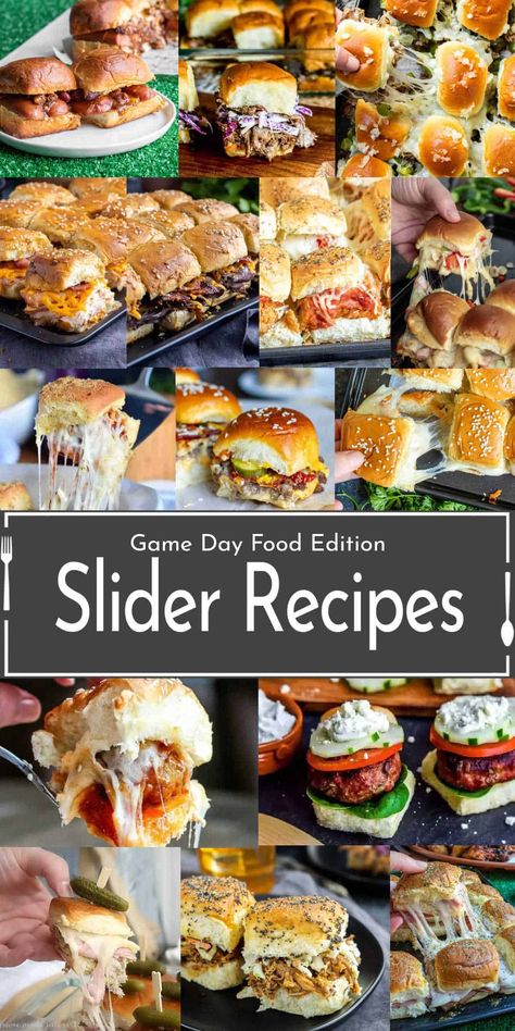 Get ready for game day with these tasty slider recipes! Whether you love classic cheeseburgers, pulled pork, or spicy chicken, sliders are the perfect bite-sized football food to eat while watching the game! Meals For Football Sunday, Football Game Day Recipes, Game Day Menu Football, Game Day Dinner Ideas Football Food, Football Recipes Dinner, Football Chicken Recipes, Game Day Dinners, Gameday Crockpot Recipes, Ballgame Snacks