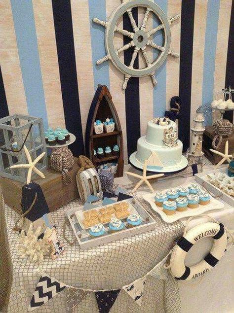 Nautical Baby Shower Boy, Sailor Baby Showers, Baby Shower Ideas For Boys, Sailor Baby, Beach Baby Showers, Nautical Birthday Party, Nautical Themed Party, Boy Baby Shower Ideas, Nautical Birthday