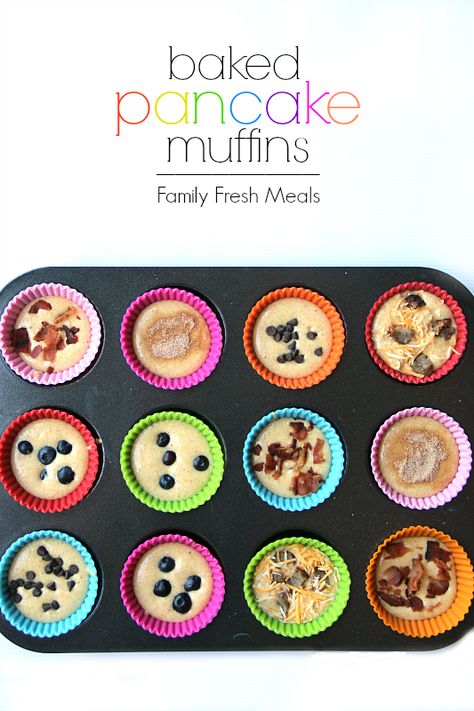 Easy Baked Pancake Muffins - FamilyFreshMeals.com - Muffin Tin Breakfast, Pancake Muffins, Toddler Breakfast, Baked Pancakes, Family Fresh Meals, Muffin Tray, Muffin Tins, Muffin Tin, Breakfast Brunch Recipes