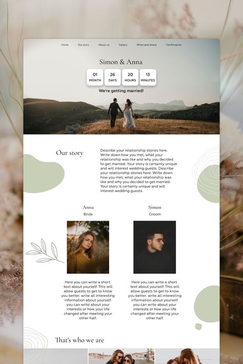 Wedding Website Canva Wedding Website, Virtual Wedding Invitation Ideas, Wedding Website Design Ideas, Wedding Website Design Templates, Zola Wedding Website Ideas, Wedding Site Design, Wedding Website Ideas Design, Wedding Invite Website, Our Story Wedding Website Examples