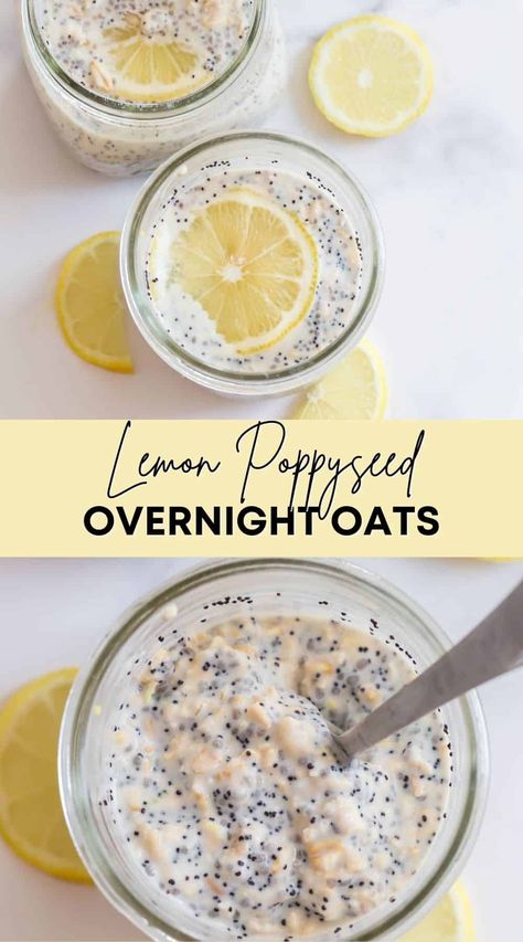 Lemon Poppyseed Overnight Oats 3 Lemon Overnight Oats, Pre Workout Meal, Breakfast For The Week, Hot Oats, Lemon Greek Yogurt, Instant Dessert, Best Overnight Oats Recipe, Healthy Breakfast Snacks, Protein Overnight Oats