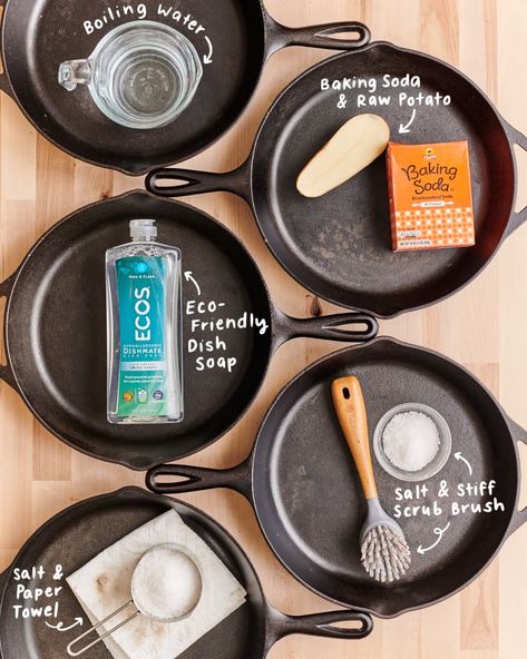 Clean A Cast Iron Skillet, Cleaning Cast Iron, Cleaning Cast Iron Pans, Cast Iron Skillet Recipes Dinner, Cleaning Cast Iron Skillet, Cleaning Utensils, Iron Cleaning, Cast Iron Skillet Cooking, Culinary Tips