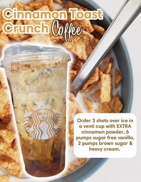 Starbucks Cold Brew Recipes, Cinnamon Toast Crunch Coffee, Cold Coffee Drinks Recipes, Low Carb Starbucks Drinks, Low Carb Starbucks, Starbucks Drink Menu, Coffee Orders, Vanilla Iced Coffee, Starbucks Secret Menu Recipes