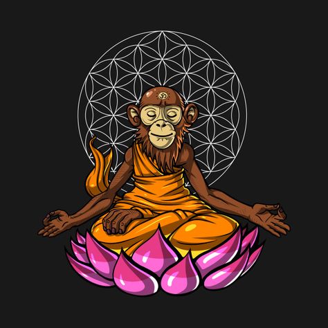 Monkey Zen Buddha Meditation Chimp Ape Spiritual Buddhist Chimpanzee Tee Gift Third Eye Logo Design, Monkey Meditating Illustration, Monkey Meditating, Monkey Art Design, Meditation Tattoo, Monkey Drawing, Monkey Illustration, Buddha Zen, Buddha Meditation