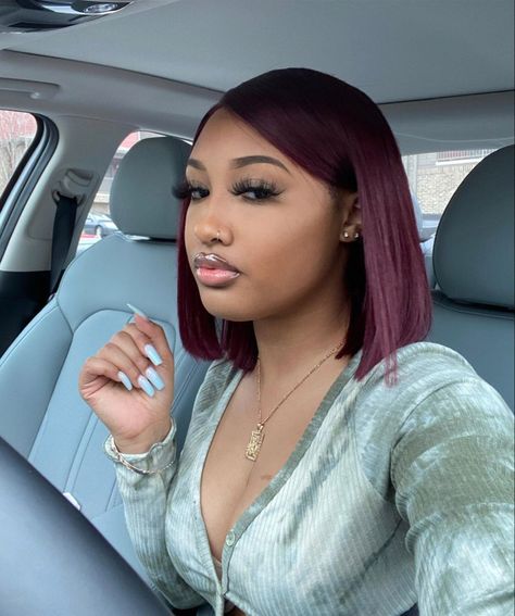 Natural Hair Bob, Pressed Natural Hair, Silk Press Natural Hair, Plum Hair, Ginger Hair Color, Dyed Natural Hair, Burgundy Hair, Dope Hairstyles, Front Lace Wigs Human Hair