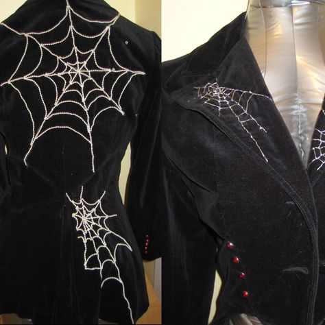 Spiderweb Jacket, Goth Leather Jacket, Goth Blazer, Diy Goth Clothes, Goth Coat, Goth Diy, Goth Jacket, Coat Tails, Halloween Jacket