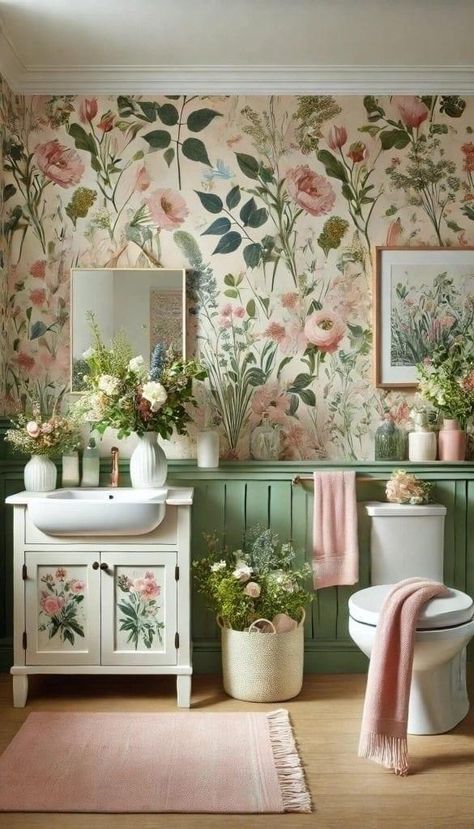 Girls Bathroom Ideas, La Apartment, Cute Bathroom Ideas, Cute Bathroom, Girl Bathrooms, Cozy Bathroom, Elegant Girls, Floral Bathroom, Using Chalk Paint