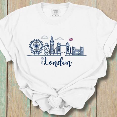 PERSONALIZE London Trip Shirt - London England Cityscape TShirt - Big Ben Tower Bridge Gherkin UK Tour T-Shirt - Comfort Colors Unisex Crew The Gherkin, London Cityscape, Uk Tour, London Trip, Girls Trip Shirts, London Eye, England Uk, Travel Shirts, Buckingham Palace