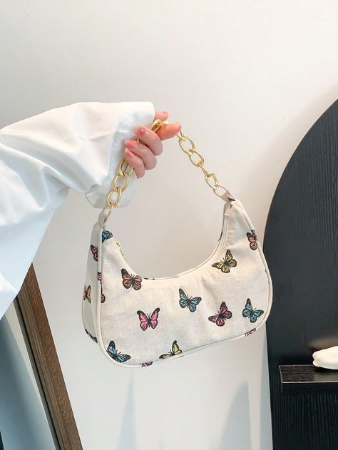 Multicolor Fashionable Collar  Polyamide Animal,Plaid Hobo Bag Embellished   Women Bags Shein Butterfly Necklace, Cheap Trendy Butterfly-shaped Jewelry, Cheap White Butterfly-shaped Jewelry, Butterfly Bags Handbags, Animal Geometric, Moon Butterfly, Hobo Bag Patterns, Butterfly Clutch, Mini Tote Bag