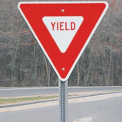 "Yield" means to let other road users go first.  It is low cognitive effort because it says to "yield" unless someone doesn't know what the word "yield" means then it becomes high cognitive effort. Dmv Permit Test, Yield Sign, Traffic Signs, Iron Gates, Road Signs, Visual Representation, Street Signs, Art Reference Poses, Highway Signs