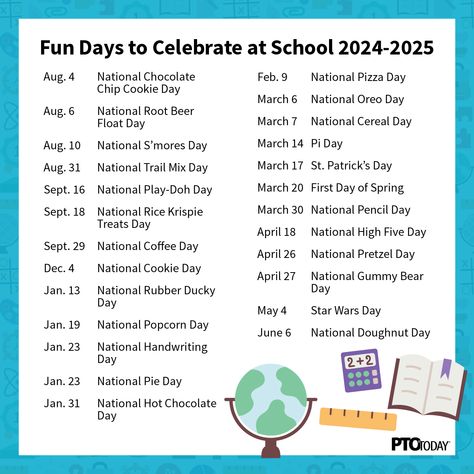 Days To Celebrate In School, Fun Days To Celebrate At School, Themed School Days, Fun School Assembly Ideas, School Theme Days Ideas, September School Themes, Theme Day Ideas, School Assembly Ideas, National Hot Chocolate Day