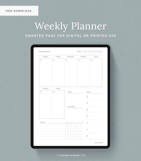 Free Weekly Planner - Printable digital planner that can also be used on a iPad or computer. Great for GoodNotes, Notability, and the Noteshelf app Digital Planner Template Free, Dash Planner, Goodnote Template, Professional Fits, Planner Template Free, Weekly Planner Printable Templates, Goodnotes Digital Planner, Digital Planner Template, Free Planner Templates