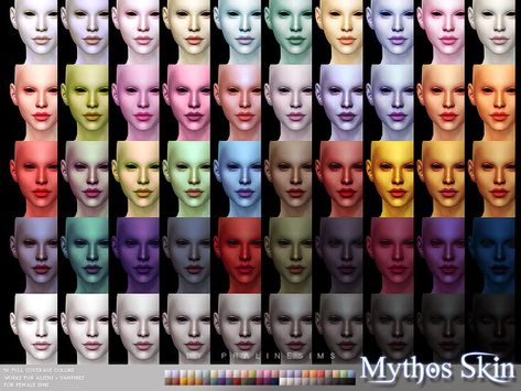 sims 4 cc // custom content supernatural skin tones // Pralinesims' Mythos Skin (Female) Sims 4 Miscellaneous Skin Cc, Sims 4 Cc Colorful Skin Tones, More Skin Tones Sims 4, Sims 4 Supernatural Skin Cc, Sims 4 Cc Colourful Skin, Sims 4 Pastel Skin Tones, Sims 4 Skin Collection, Sims 4 Cc Skin Swatches, Ts4 Pralinesims