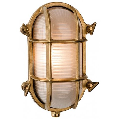 Firstlight Nautic Single Outdoor Wall Light in Solid Brass Finish with Frosted Glass - Lighting Type from Castlegate Lights UK Flush Lights, Brass Fasteners, Bulkhead Light, Nautical Bathrooms, Brass Wall Light, Outdoor Flush Mounts, Nautical Style, Glass Diffuser, Types Of Lighting