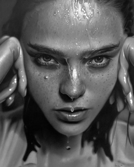 Wet Face Reference Photo, How To Paint Wet Skin, Wet Face Reference, Wet Face Portrait Photography, Wet Skin Reference, Wet Skin Drawing, Wet Face Drawing, Portal Photography, Womans Portrait