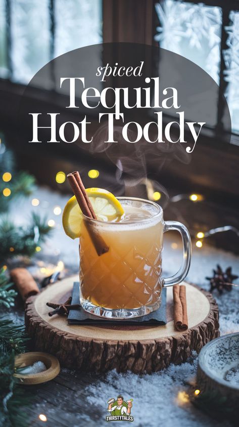 "Warm up with this delightful Spiced Tequila Hot Toddy Cocktail Recipe! Perfect for chilly evenings, this comforting drink combines smooth tequila with honey, cinnamon, and spices for a unique twist on the classic hot toddy. Ideal for cozy nights in or as a soothing beverage for colds, this hot toddy recipe is a must-try. Discover more cocktail recipes featuring tequila and elevate your drink game with this delicious hot toddy recipe." Tequila Hot Toddy, Hot Dr Pepper Recipe, Hottie Toddy Recipe, Holiday Cocktails Tequila, Hot Toddy Recipe Whiskey, Cabin Cocktails, Warm Whiskey Drinks, Warm Alcoholic Drinks, Hot Holiday Drinks