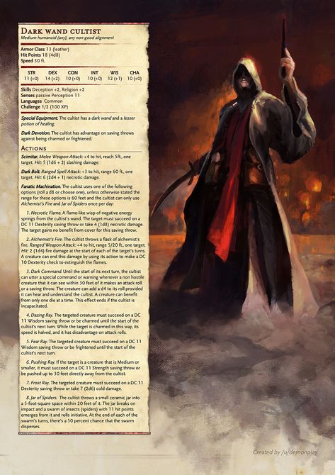 Cultist Dnd 5e, Dnd Villain Ideas, Dnd Villains, Dungeons And Dragons Rules, Dnd Stats, Dnd Homebrew, Dungeon Master's Guide, Dnd Classes, Dnd Races