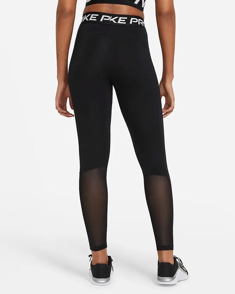 Nike Pro Women's Mid-Rise Leggings. Nike IL Leggings And Nike Socks Outfit, Nike Socks With Leggings, Nike Socks Outfit, White Nike Socks, Sock Leggings, Mesh Panel Leggings, Nike Pro Leggings, Women's Athletic Wear, Nike Pro Women