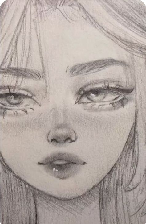 Art Sketches How To Draw Faces, Art Of People Sketch, Cute Hard Drawings, Pretty Face Drawing, Drawing Ideas Easy Girl, Cute Drawing Of Girl, Cute Drawings People, How To Draw A Girl, Pencil Art Animals