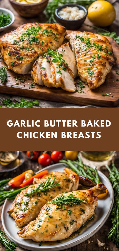 Garlic Butter Baked Chicken Breasts is a flavorful and simple dish featuring juicy chicken cooked in a rich garlic butter sauce. Perfect for any occasion, it’s easy to customize and offers a nutritious, satisfying meal. Garlic Butter Baked Chicken Breast, Juicy Chicken Breast Recipes Oven, Quick Easy Chicken Breast Recipes Baked, Juicy Chicken Breast Oven, Baking Chicken Breast In Oven, Whole Chicken Breast Recipes, Herbed Baked Chicken, Roasted Bone In Chicken Breast, Baked Chicken Breast Recipes Boneless