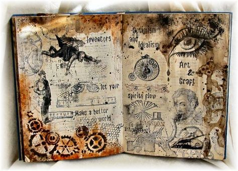 Witch Art Journal, Goth Scrapbook Ideas, Witchy Bujo, Tiny Notebook, Grunge Scrapbook, Steampunk Journal, Mind Map Art, March Challenge, Kunstjournal Inspiration