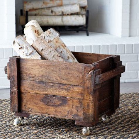 Indoor Firewood Rack, Firewood Storage Indoor, Firewood Rack, Firewood Storage, Reclaimed Wood Projects, Wood Storage Box, Deco Originale, Wood Burning Fires, Wood Crates