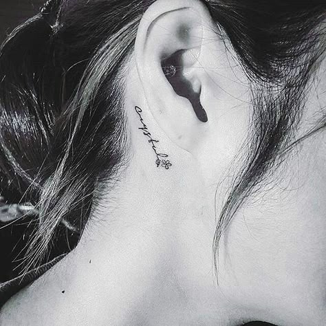 Pin for Later: 30 Brilliantly Simple Behind-the-Ear Tattoo Ideas First Name Tattoos Behind The Ear, Are Tattoos, Behind Ear Tattoos, Ear Tattoos, Omerta Tattoo, Back Of Shoulder Tattoo, Tattoo Videos, Name Tattoos, Mom Tattoos