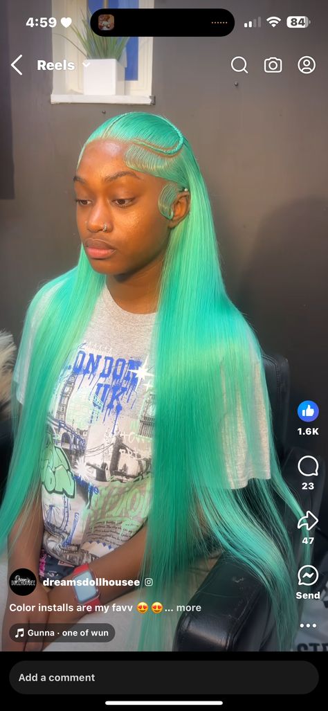 Lace Frontal Colored Wigs Black Women, Hair Color Lace Front Wigs, Colored Side Part Wig Black Women, Color Wigs Black Women, Exotic Wig Hairstyles, Colored Lace Wigs, Color Frontal Wig, Mint Blue Wigs For Black Women, Wig Colors Black Women