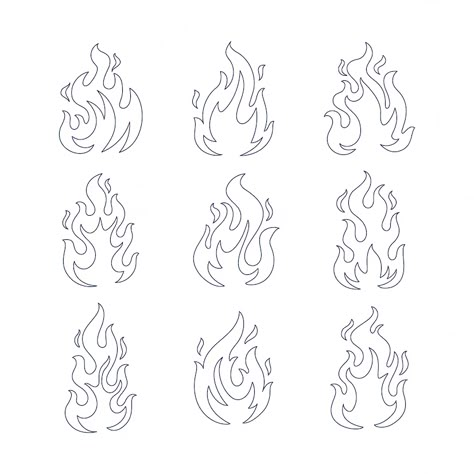 Flames Line Art, Fire Outline Drawing, Fire Outline Tattoo, Fire Doodle Simple, Fire Line Drawing, Fire Drawing Simple, How To Draw Fire, Fire Line Art, Fire Outline