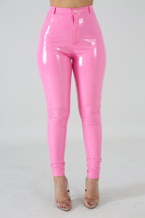 'Temptation' Hot Pink Vinyl Pants Hot Pink Clothes, Pink Leather Pants, Rubber Clothes, Pink Violin, Outfit Rosa, Vinyl Pants, Vinyl Fashion, Mode Rose, Pink Vinyl