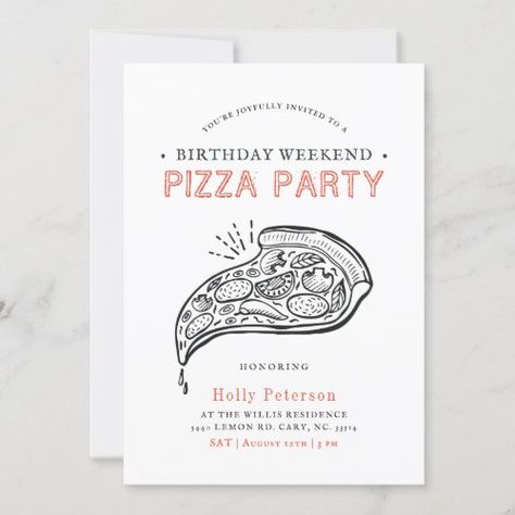 $2.80 | Vintage Style Pizza Party | Birthday Weekend #vintage, simple, black and white, minimal, adult, grown-up pizza party, adult pizza party, adult weekend, adult birthday pizza party, birthday Pizza Party Birthday Invitations, Pizza Party Birthday, Baby Pizza, Birthday Pizza, Pizza Party Invitations, Being Creative, Pink Bridal Shower, Birthday Weekend, Pizza Party