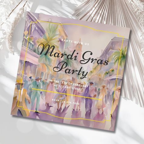 Mardi Gras Invitations, Mardi Gras Ball, New Orleans Party, Mardi Gras Party, Bourbon Street, Mardi Gras, Bourbon, Invitation Paper, New Orleans