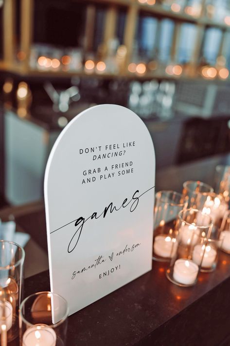 Discover the perfect signs for your wedding reception on Amazon. Dont Feel Like Dancing Wedding, Board Games At Wedding Reception, Games Sign Wedding, Forever In Our Hearts Wedding, Rehearsal Dinner Games, Games Sign, Dance Decor, Wedding Reception Signage, Dancing Wedding