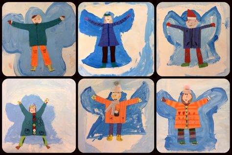 BES Art: Second Grade Snow Angels January Art, Winter Art Lesson, Deep Space Sparkle, 2nd Grade Art, Winter Art Projects, Classroom Art Projects, Creation Art, Elementary Art Projects, Homeschool Art