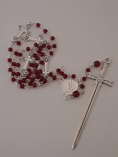 Red Rosary Aesthetic, Red Rosary, Medieval Magic, Handmade Rosary, Metal Storage Box, Mushroom Ring, St Benedict, Diy Crafts To Do, Rosary Beads