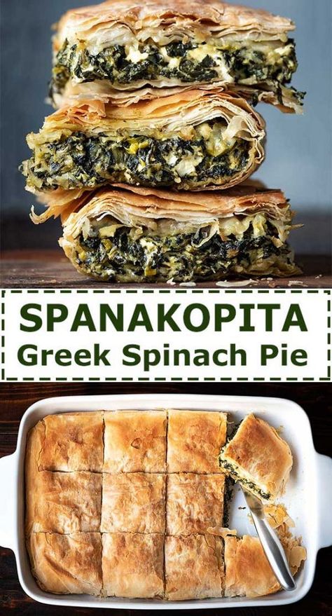 Spanakopita (Greek spinach pie) + video Greek Spinach Pie Spanakopita Phyllo Dough, Traditional Spanakopita Recipe, Healthy Spanakopita Recipe, Spinach Pie With Fresh Spinach, Recipe For Spanakopita, Spinach Greek Pie Spanakopita Recipe, Vegetarian Phyllo Recipes, Baked Spanakopita Tortilla, Spinach And Feta Pie Recipe