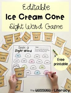 Editable Ice Cream Cone Sight Word Game, free printable for literacy center Sight Words Kindergarten Printables, Kindergarten Sight Word Games, Sight Word Centers, Sight Words Printables, Teaching Sight Words, Dolch Words, First Grade Sight Words, Abc Games, Sight Words List