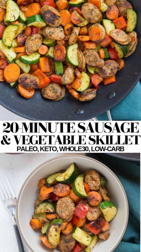 20-Minute Vegetable and Sausage Skillet - The Roasted Root Keto Eating Plan, Zucchini Dinner Recipes, Sausage Skillet, Zucchini Recipes Healthy, Nutritious Dinner, 20 Minute Dinners, Keto Eating, Mild Italian Sausage, Whip It