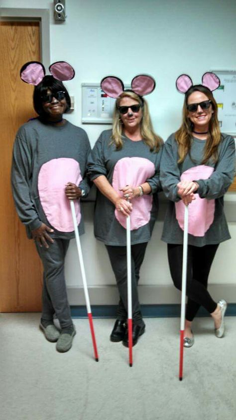 Three blind mice for Halloween at work today … Diy Mouse Costume, Mice Makeup, Mouse Diy Costume, Mice Makeup Halloween, Mouse Costume Diy, 3 Blind Mice Costume, Blind Mice Costume, Three Blind Mice Costume, Mice Costume