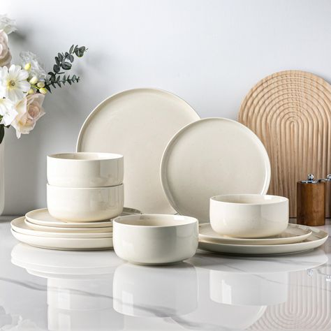 PRICES MAY VARY. 【WHAT YOU WILL RECEIVE】 This 12-piece dinnerware set includes 4 x 10.5-inch dinner plates, 4 x 8.25-inch salad plates, and 4 x 24 oz cereal bowls. Ideal for small families, couples, or individuals, this set perfectly meets all your dining needs with four complete place settings. 【LEAD FREE EAT SAFTY】Our plates and bowls set is made of druable material and features an all-natural glaze that is lead-free, cadmium-free. The set is fired at a high temperature of 2340℉ for 17 hours t Dinnerware Set Of 6, Modern Plates Set Dinnerware White, Modern Plates Set Dinnerware Crate And Barrel, Kitchen Table Dinnerware, Dishes Sets Target, Farmhouse Dinnerware Sets Clay, West Elm Organic Dinnerware, Bed Bath And Beyond Dinnerware, Kitchen Plates Set Clay