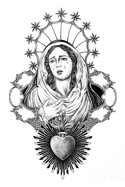 Sacred Heart Tattoo Mexican, Dainty Tats, Sick Tattoos, 2025 Goals, Mary Tattoo, Religious Tattoos, Witches Altar, Bear Tattoo, Styles Ideas