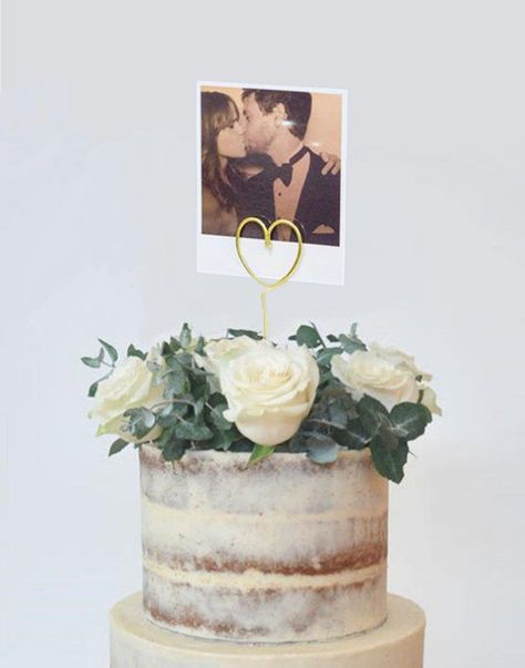 Picture Cake Topper, Picture Cake, Bridal Cake Topper, Photo Cake Topper, Polaroid Picture, Unique Cake Toppers, Wire Heart, Heart Photo, Engagement Cakes