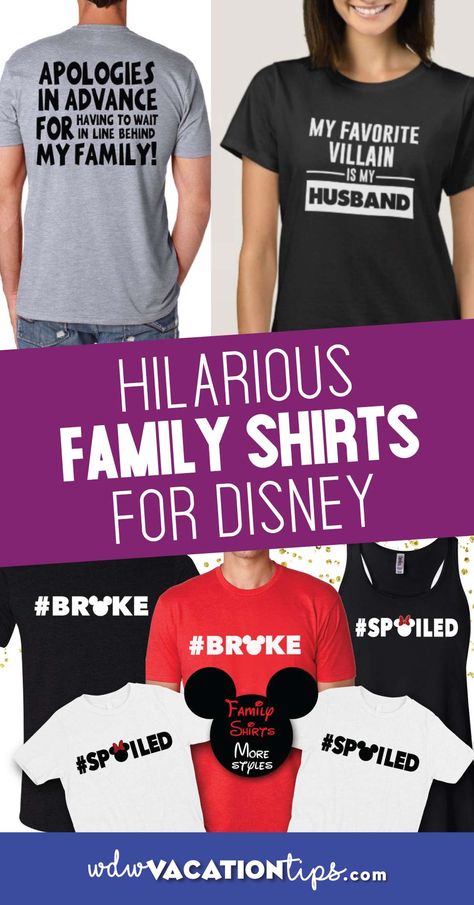 There are many extremely fun aspects to a Disney trip and that includes figuring out some funny family Disney Shirts to wear while there. There are a ton of options out there, especially when it comes to Disney. #disneyshirts #disneyshopping Funny Disney Family Vacation Shirts, Funny Disney Shirt Ideas, Disney Themed Shirts For Family, Tshirts For Disney Trip, Disney Sayings For Shirts, Family Of 5 Disney Shirts, Funny Matching Disney Shirts, Funny Disney Shirts For Family Vacation, Family Disney Shirts Funny