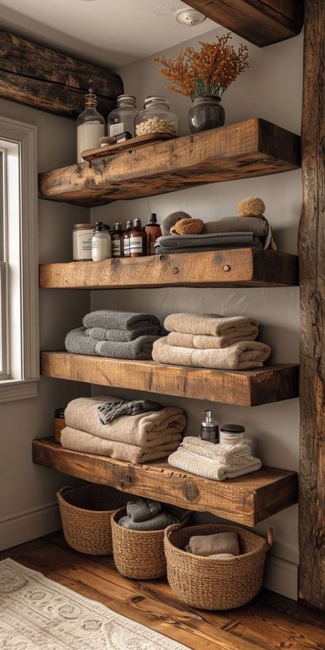 Bathroom Storage Hacks, Rustic Bathroom Decor, Rustic Bathroom, Dream House Decor, Dream Home Design, Bathroom Inspiration, House Inspiration, Bathroom Interior Design, Bathroom Interior