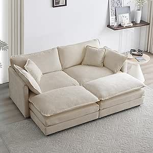 76.7" Deep Seat Sectional Cloud Sofa with 2 Ottomans & Soft Pillows, Loveseat Modular Couch for Living Room, Apartment, Small Space, Light Camel Chenille U Shaped Couch, Couch With Ottoman, Modular Couch, Space Light, Sectional With Ottoman, Modern Loveseat, L Shaped Couch, Couch And Loveseat, Apartment Office